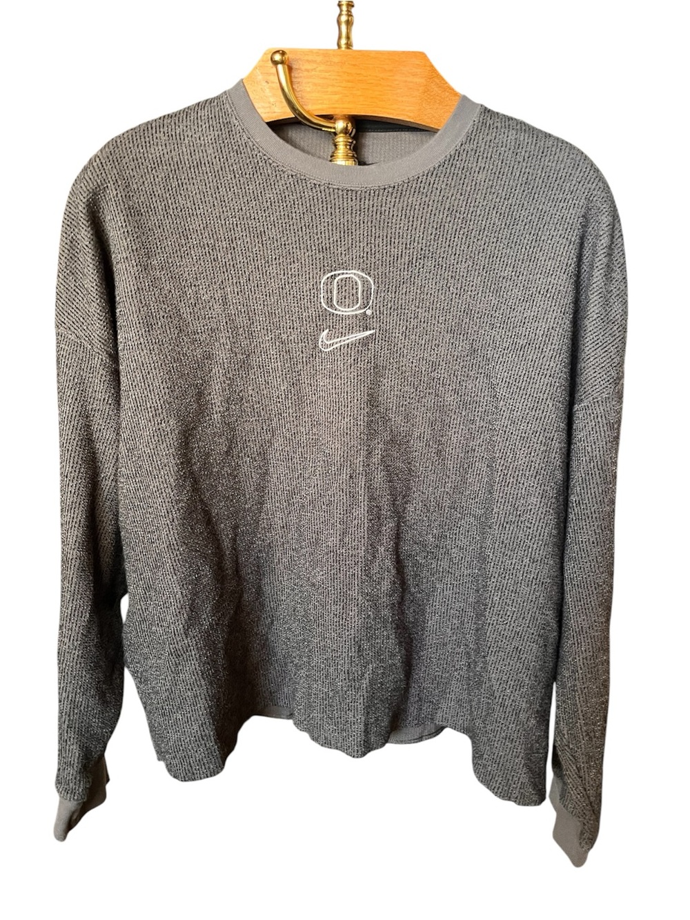 Nike Yoga Gray Textured Crewneck Cropped Sweatshirt with Swoosh U of O XL